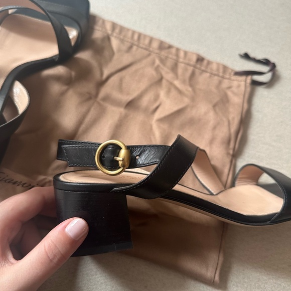Gianvito Rossi Black Leather Open Toe Block Heel Slingback Sandals - Picture 5 of 5